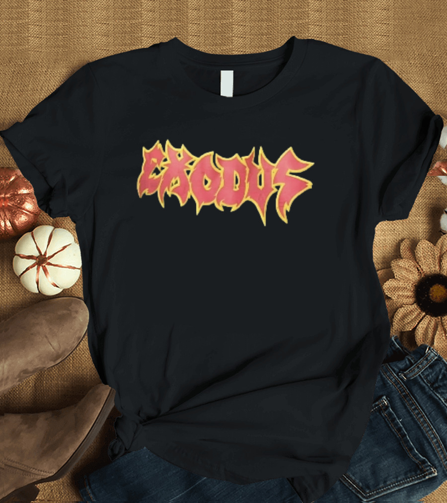 Exodus Red Yellow Spiky Flame Graffiti T-Shirt