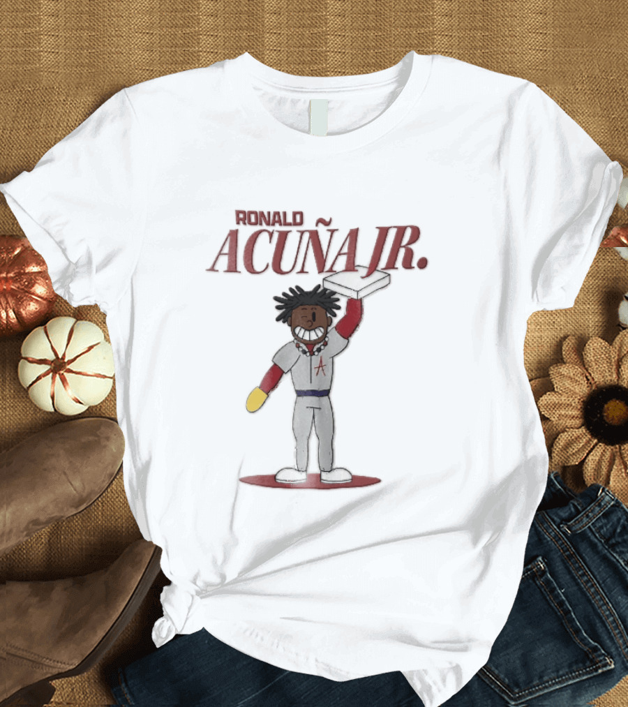 Ronald Acuna Jr Cartoon Caricature Holding Baseball Base Atlanta Braves MLB T-Shirt