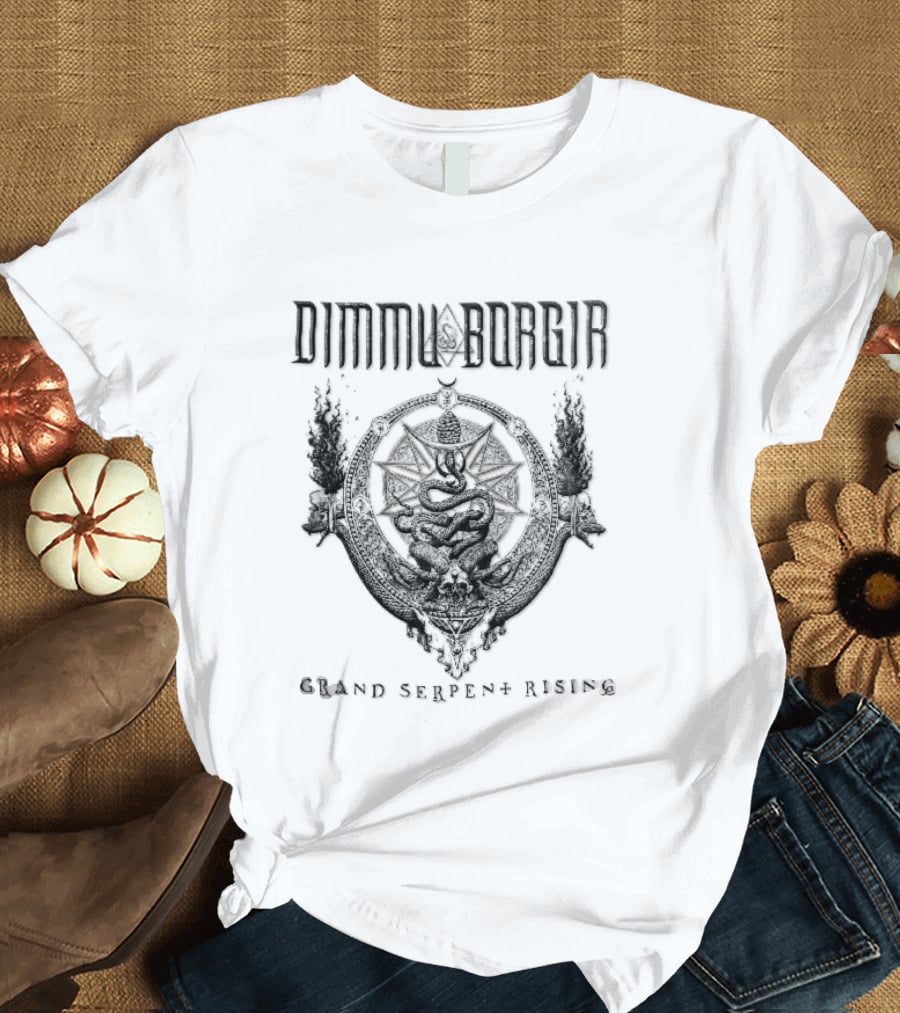 Dimmu Borgir Grand Serpent Rising Coiled Snake Horned Skull Occult Black Metal Band T-Shirt