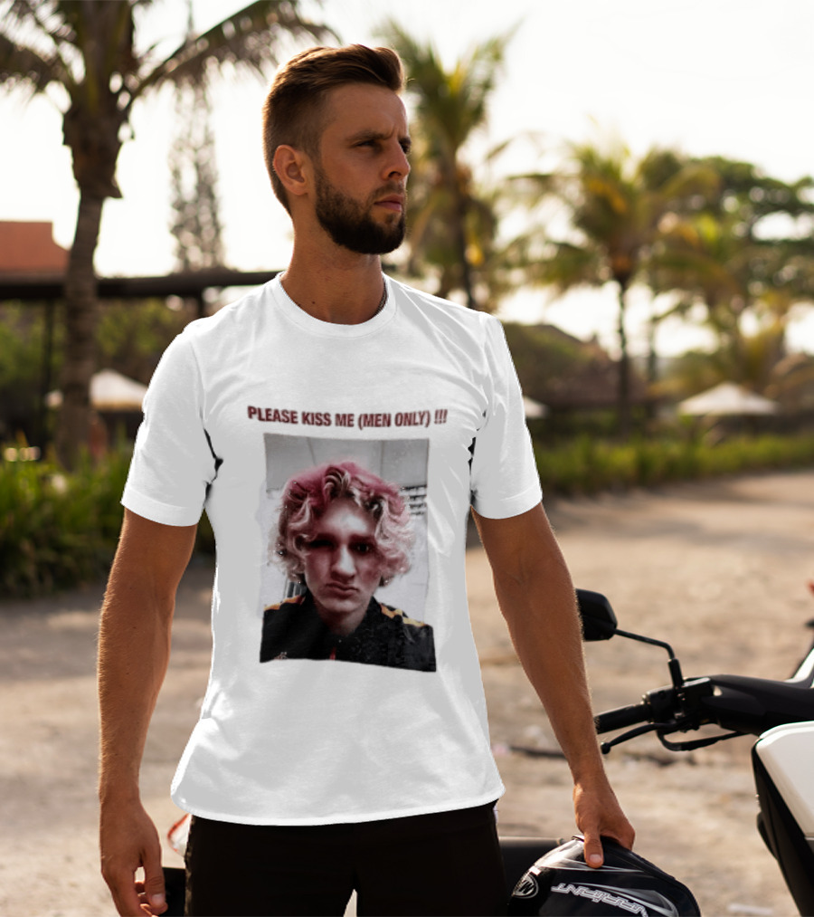 Please Kiss Me Men Only Meme Image With Wavy Hair Person T-Shirt