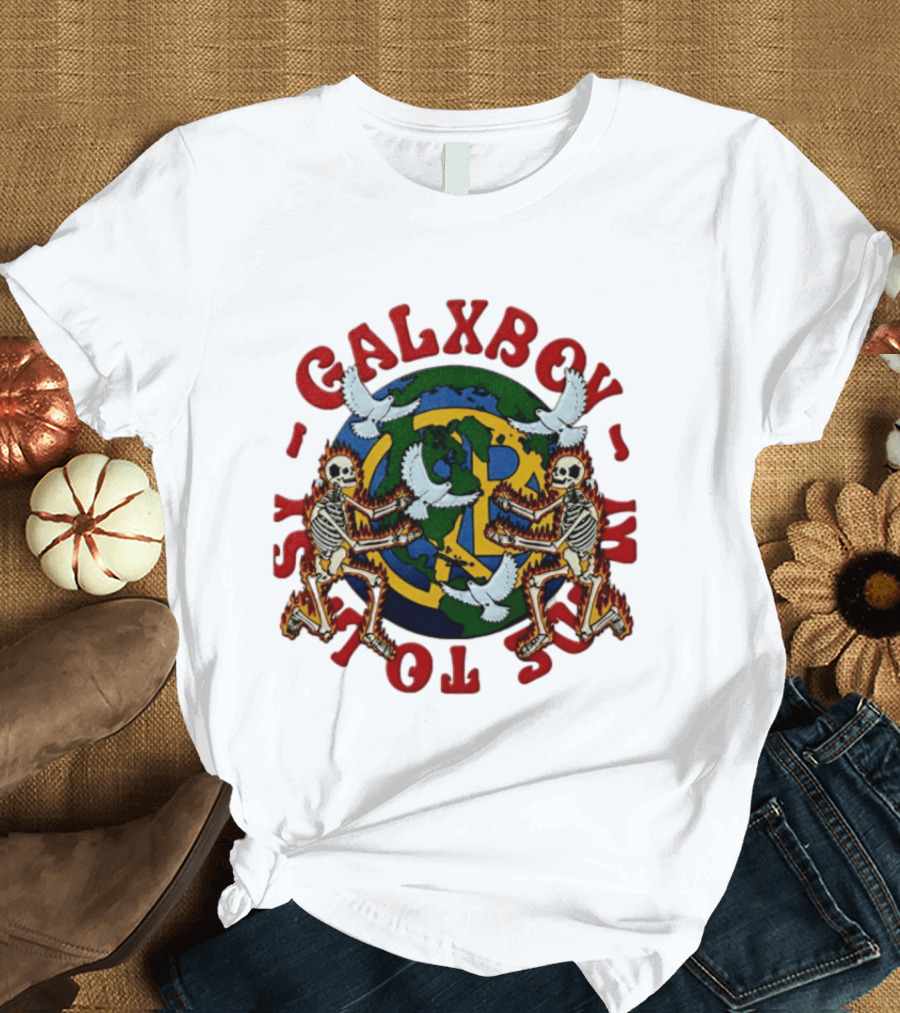 Galxboy Systms Toys Flaming Skeletons With Doves Peace T-Shirt