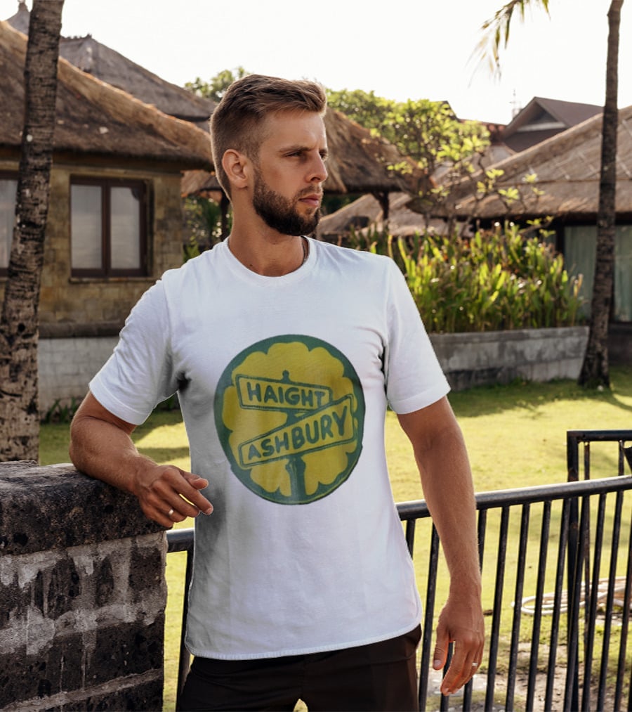 Haight Ashbury Street Sign Yellow Flower T-Shirt