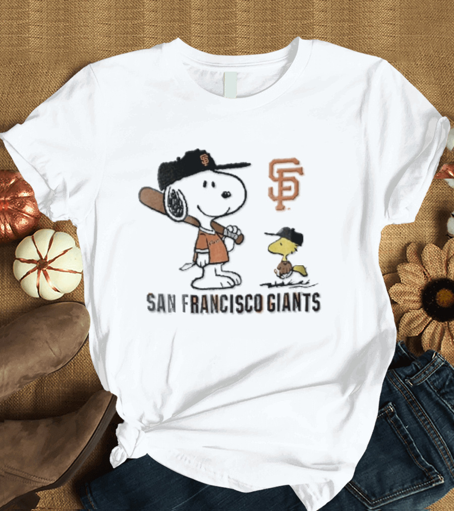 San Francisco Giants Snoopy Woodstock Cartoon Baseball MLB T-Shirt