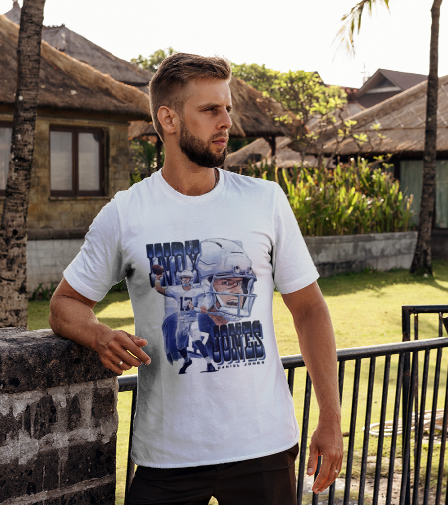 Indy Jones Football Quarterback Throwing Action Close Up Helmet T-Shirt