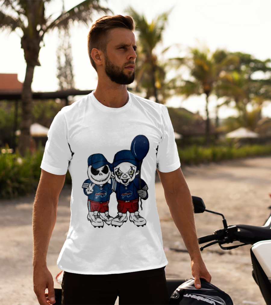 Buffalo Bills Halloween 2026 Jack Skellington Clown Balloon Football T-Shirt