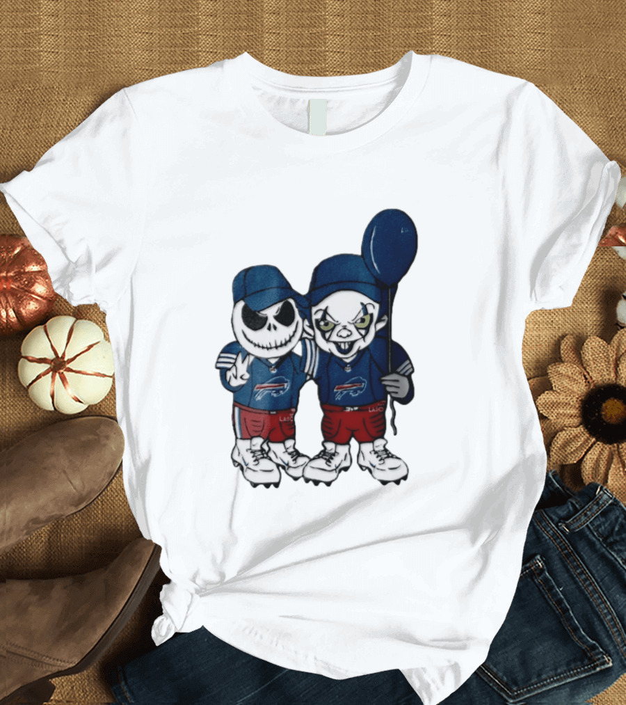 Buffalo Bills Halloween 2026 Jack Skellington Clown Balloon Football T-Shirt