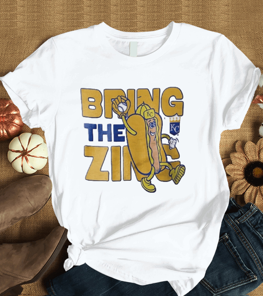 Kansas City Royals Bring The Zing Cartoon Hot Dog KC Baseball Glove T-Shirt