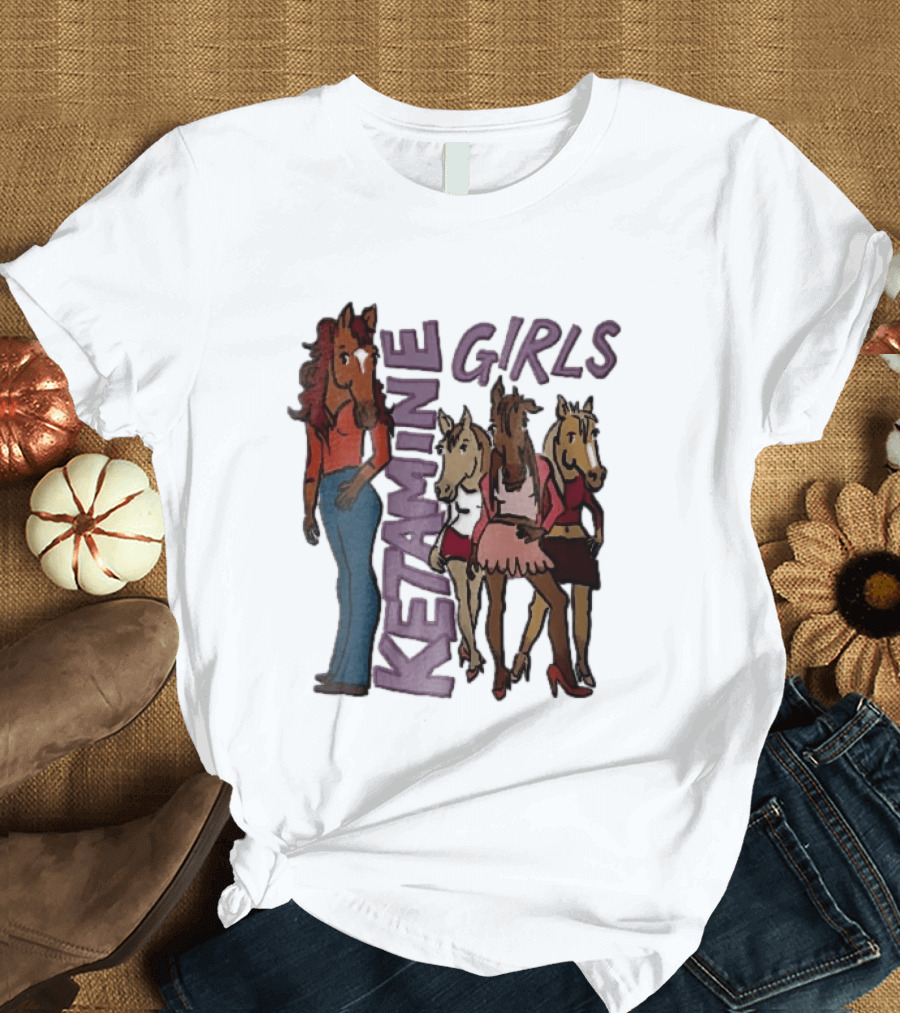 Ketamine Girls Cartoon Anthropomorphic Female Horses Fashion Outfits T-Shirt