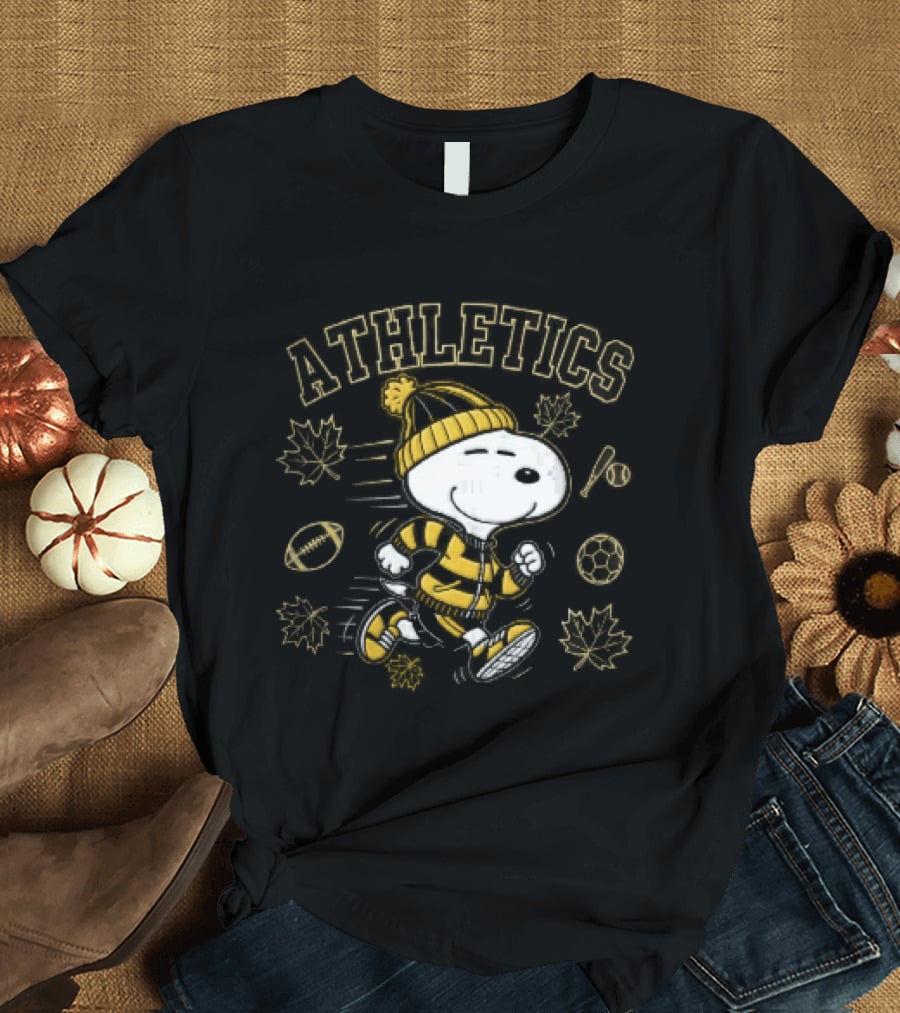 Athletics Snoopy Running Beanie Sports Equipment Maple Leaves Cartoon T-Shirt