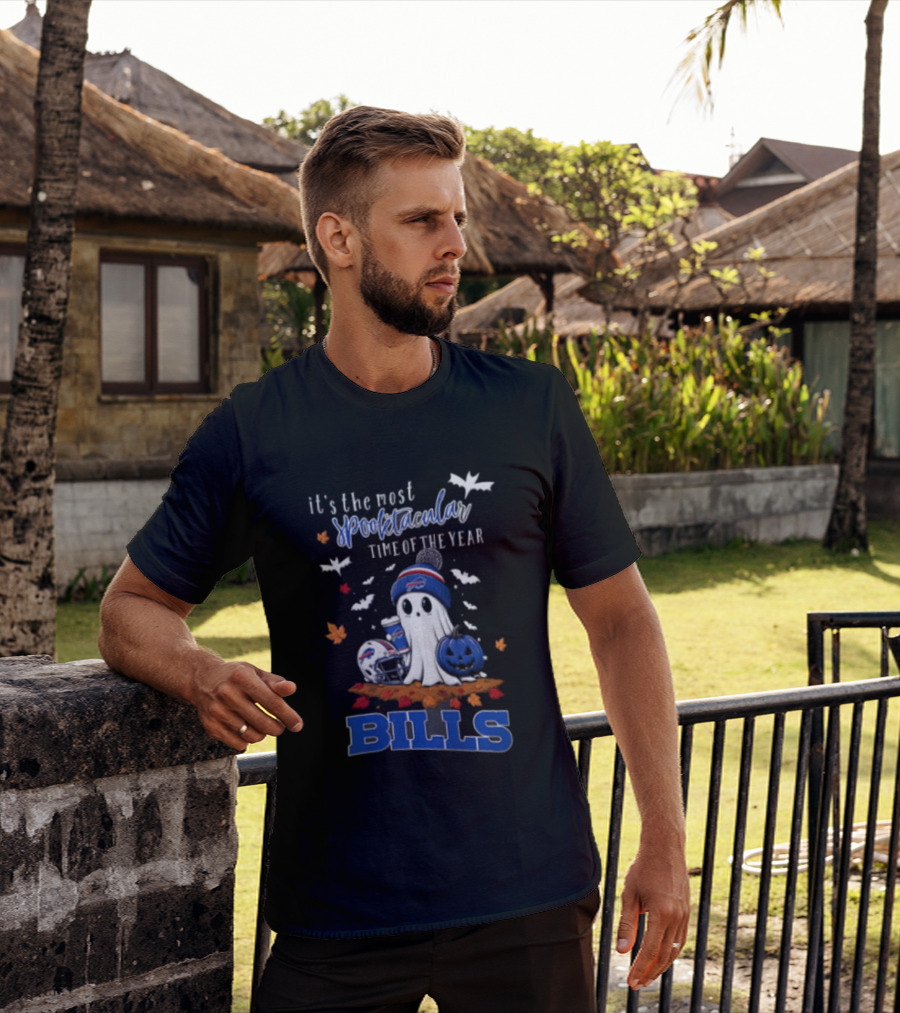 Buffalo Bills Spooktacular Ghost Football Helmet Pumpkin Halloween Time T-Shirt