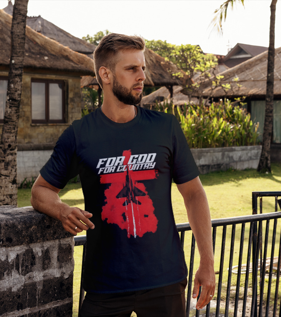 For God And For Country Red Fighter Jet Cross T-Shirt