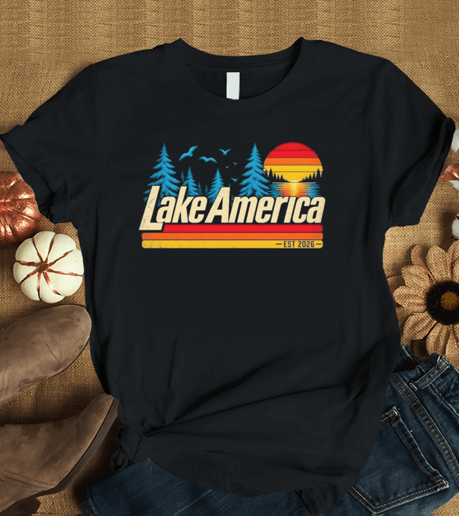 Lake America Est 2026 Sunset Trees Birds T-Shirt