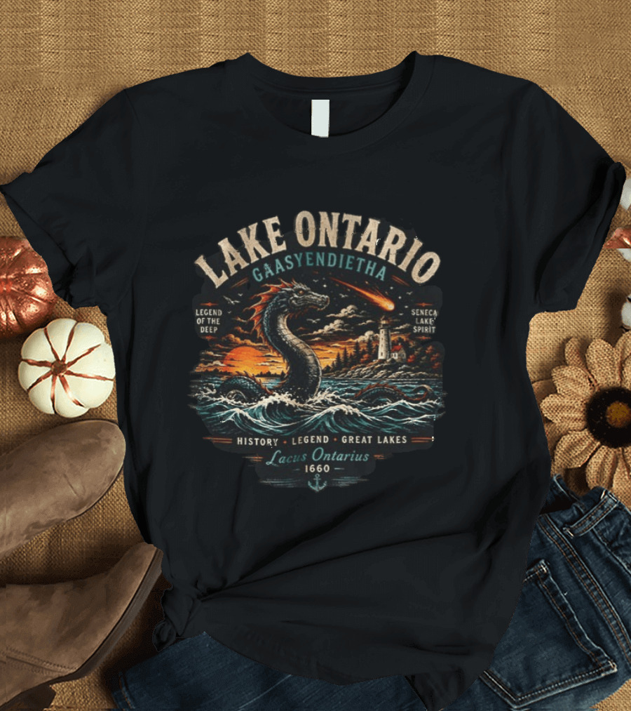 Lake Ontario Gaasyendietha Seneca Legend Of The Deep Lacus Ontarius 1660 Great Lakes History T-Shirt