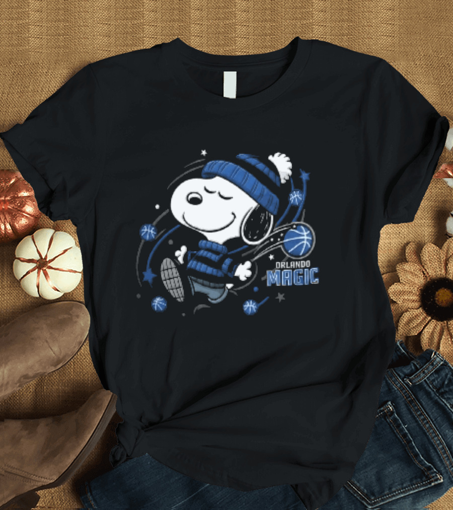 Snoopy Orlando Magic NBA Striped Beanie Basketball Stars T-Shirt