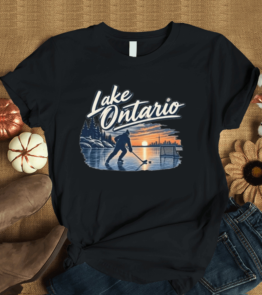 Lake Ontario Ice Hockey Sunset Silhouette With Toronto Cityscape T-Shirt