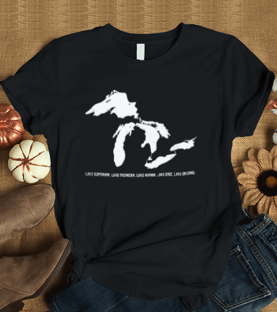 Lake Superior Michigan Huron Erie Ontario Map Of Great Lakes T-Shirt