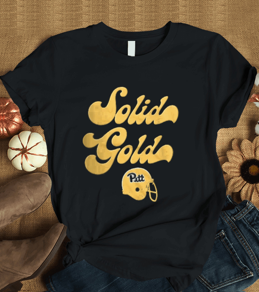 Pittsburgh Panthers Solid Gold Script Font Yellow Football Helmet T-Shirt