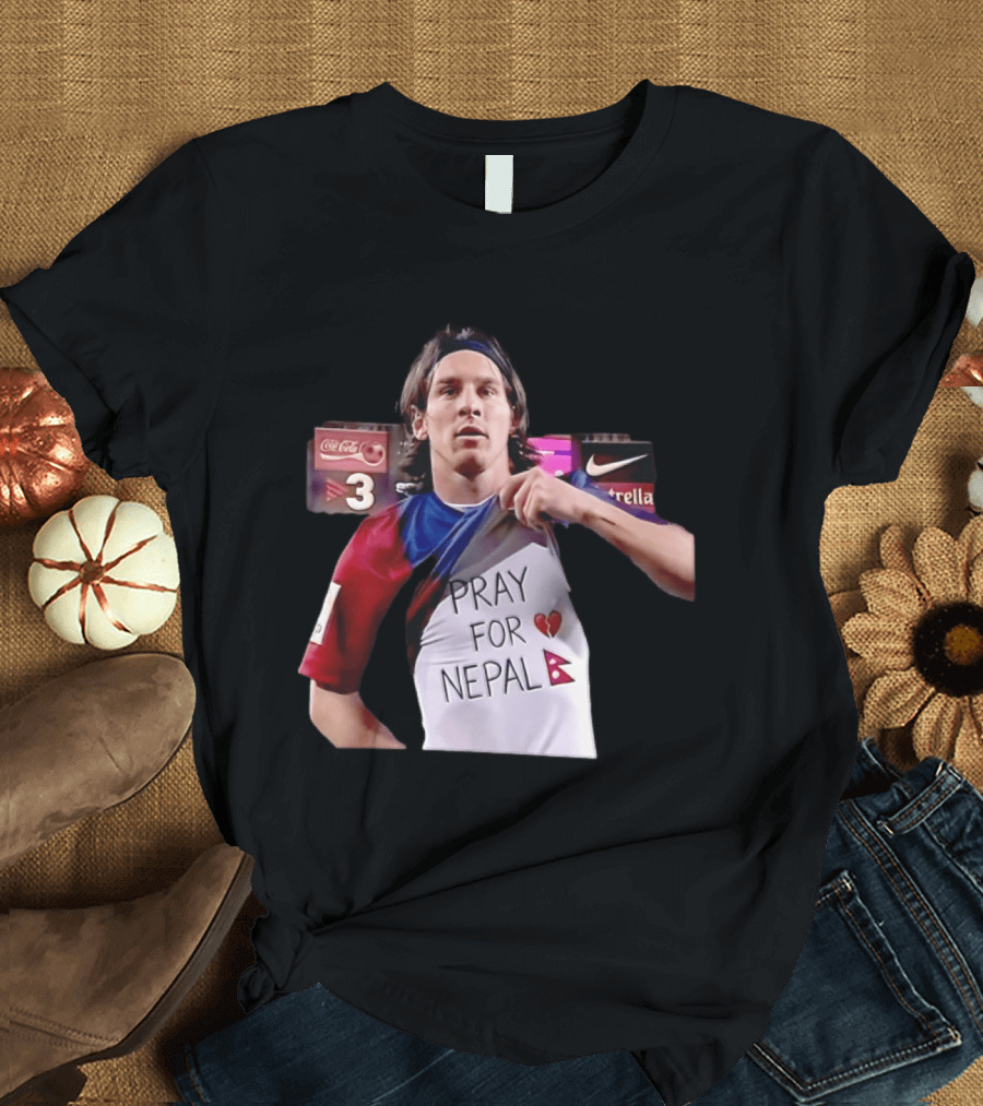 Messi Pray For Nepal 2026 Coca Cola Nike Estrella Football T-Shirt
