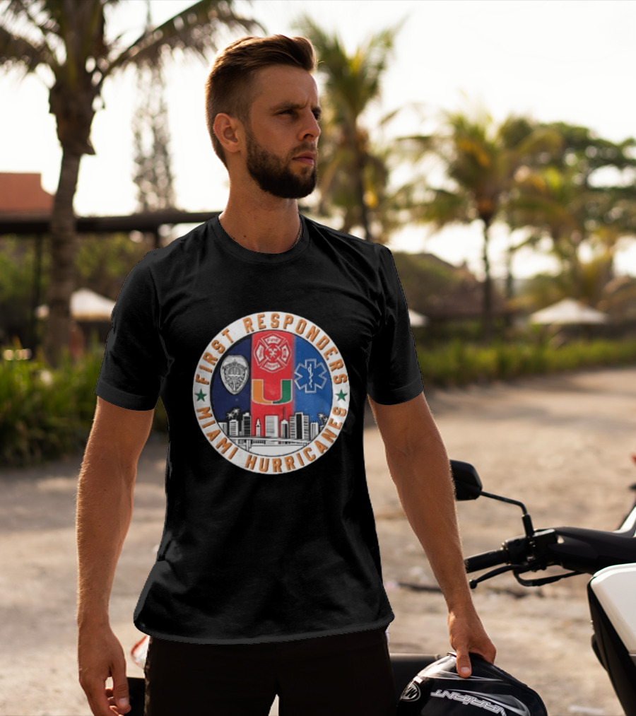 Miami Hurricanes First Responders Police Fire Dept Star Of Life City Skyline Seal T-Shirt