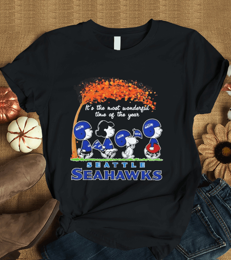 Seattle Seahawks Peanuts It's The Most Wonderful Time Of The Year 2026 T-Shirt