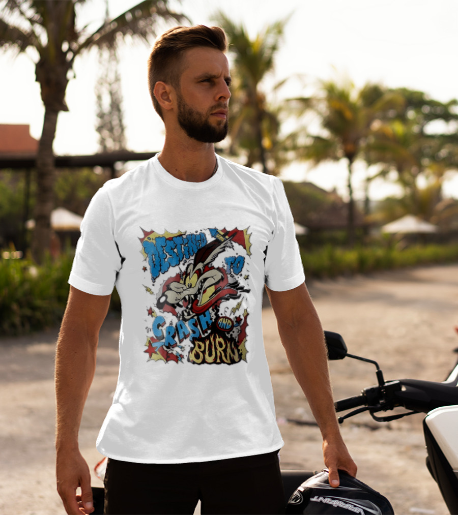 Acme Destined To Crash And Burn Cartoon Wile E. Coyote Rocket Flames T-Shirt