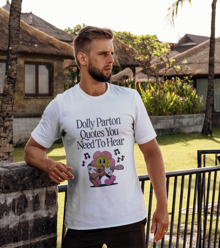 Dolly Parton Quotes You Need To Hear Cartoon Flower Playing Guitar Musical Notes T-Shirt