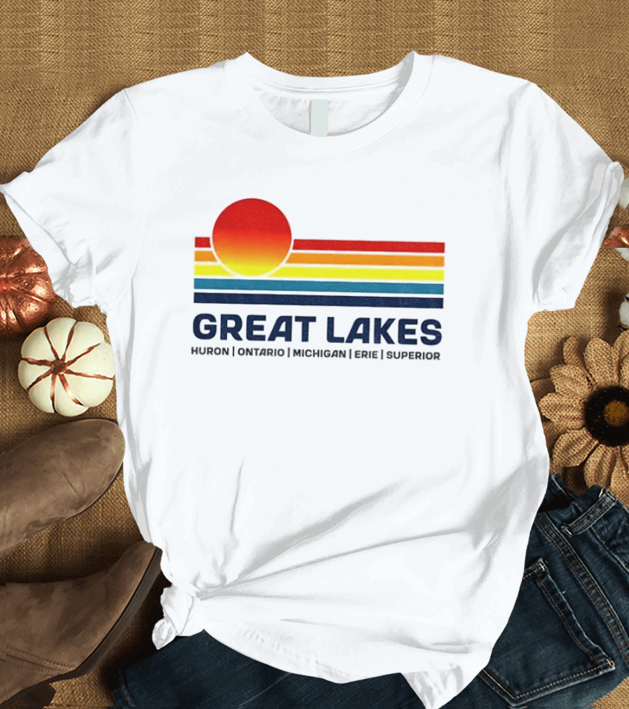 Great Lakes Huron Ontario Michigan Erie Superior Sunset T-Shirt