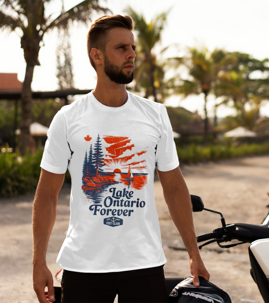 Lake Ontario Forever Sunset Sailboat FDT Club Canada Maple Leaf Scenery T-Shirt