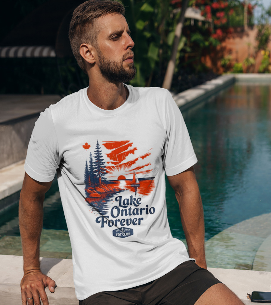 Lake Ontario Forever Sunset Sailboat FDT Club Canada Maple Leaf Scenery T-Shirt