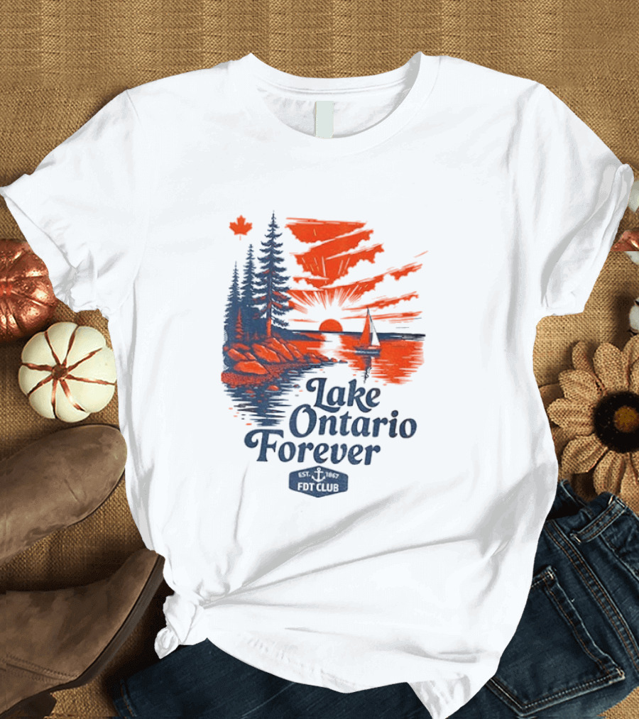 Lake Ontario Forever Sunset Sailboat FDT Club Canada Maple Leaf Scenery T-Shirt