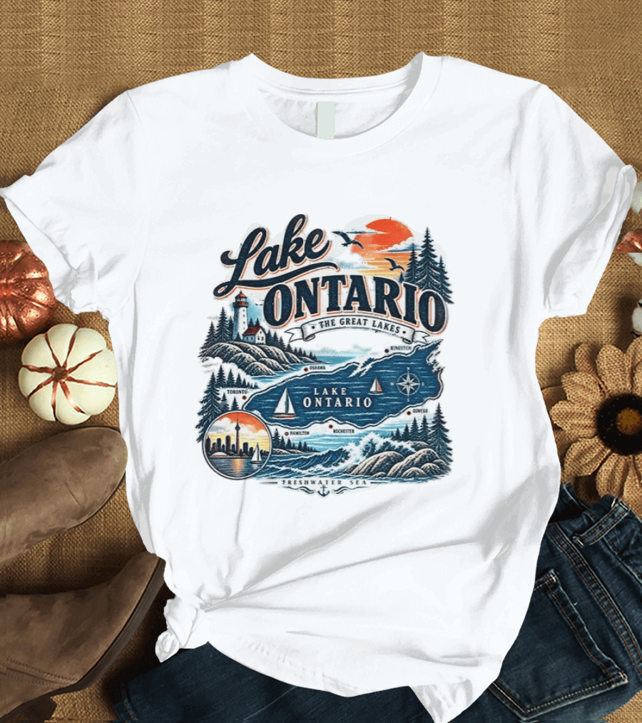 Lake Ontario The Great Lakes Map Toronto Hamilton Rochester Freshwater Sea T-Shirt