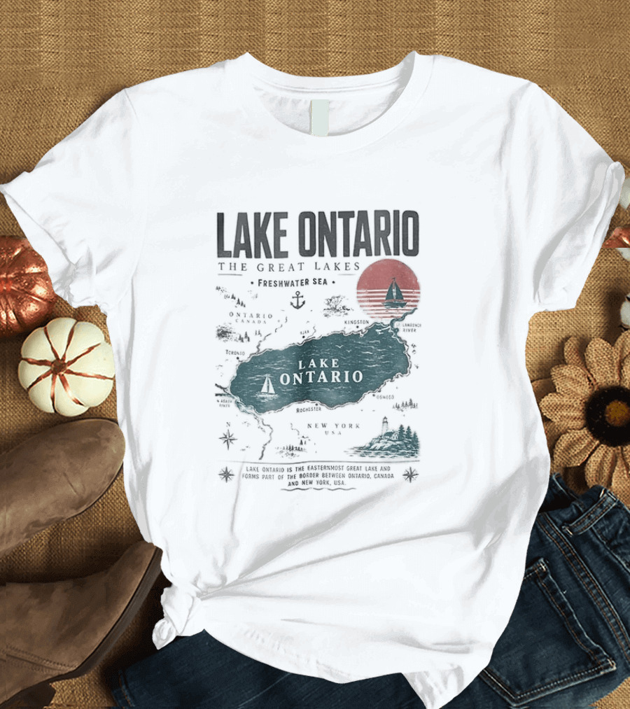 Lake Ontario Map And Sailboat The Great Lakes Resist T-Shirt