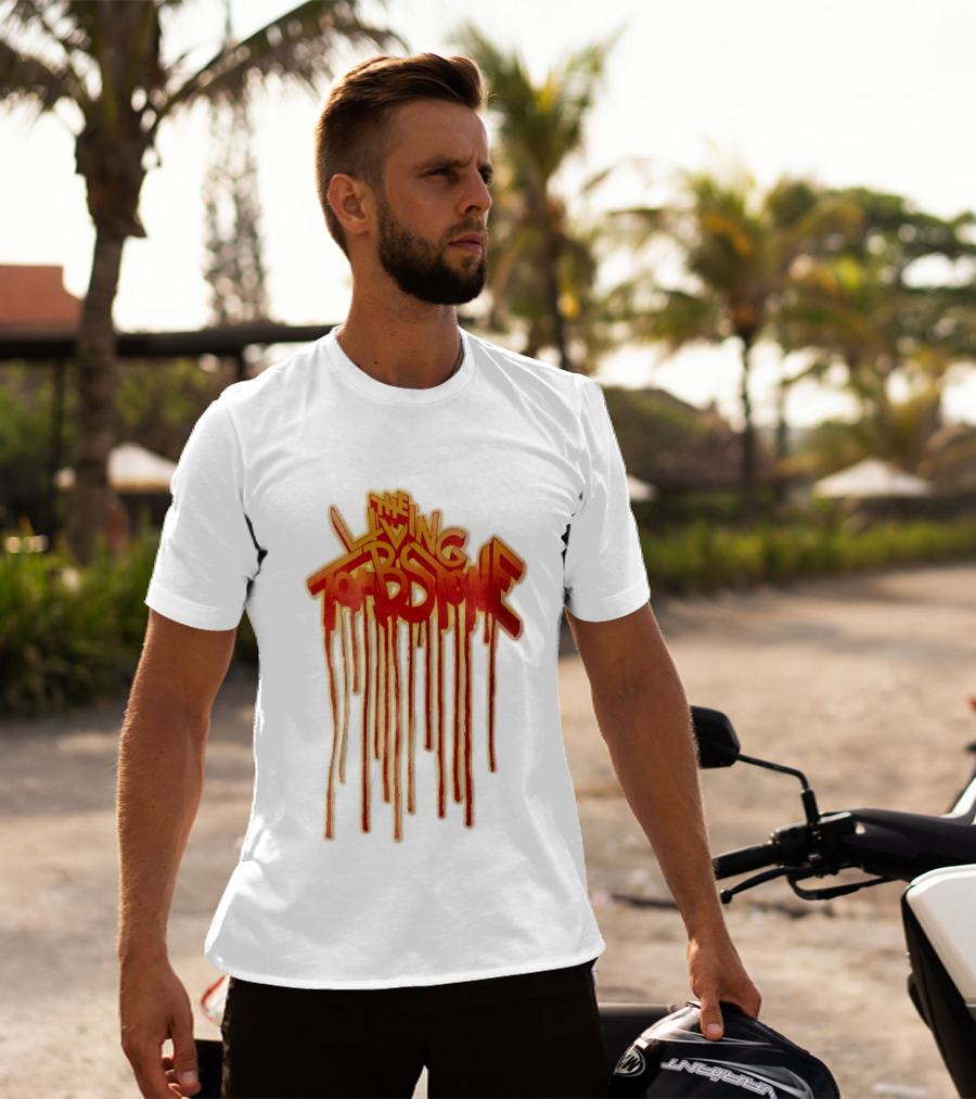 The Living Tombstone Red Orange Dripping Graffiti Font T-Shirt