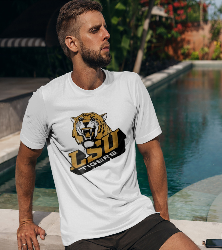 Louisiana State LSU Tigers Roaring 3D Block NCAA T-Shirt