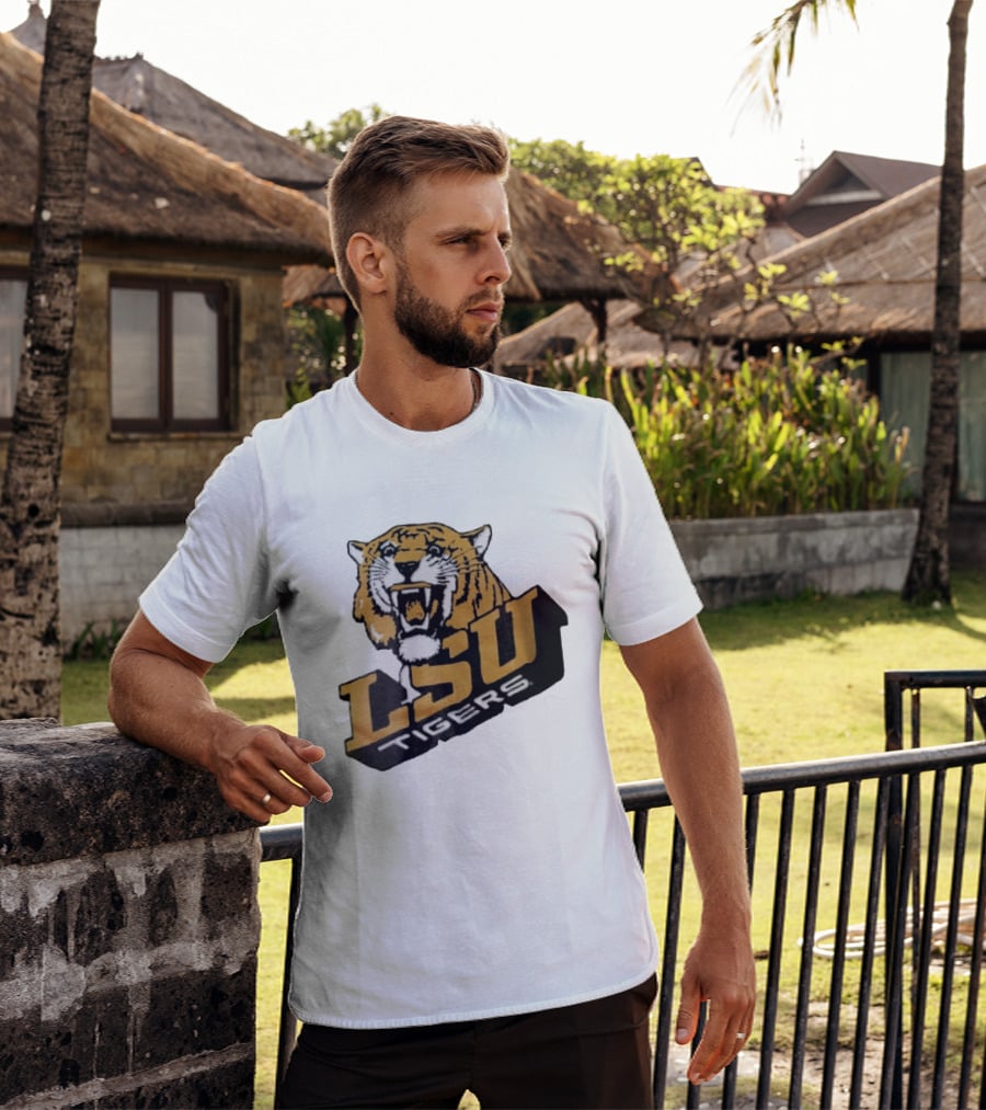 Louisiana State LSU Tigers Roaring 3D Block NCAA T-Shirt