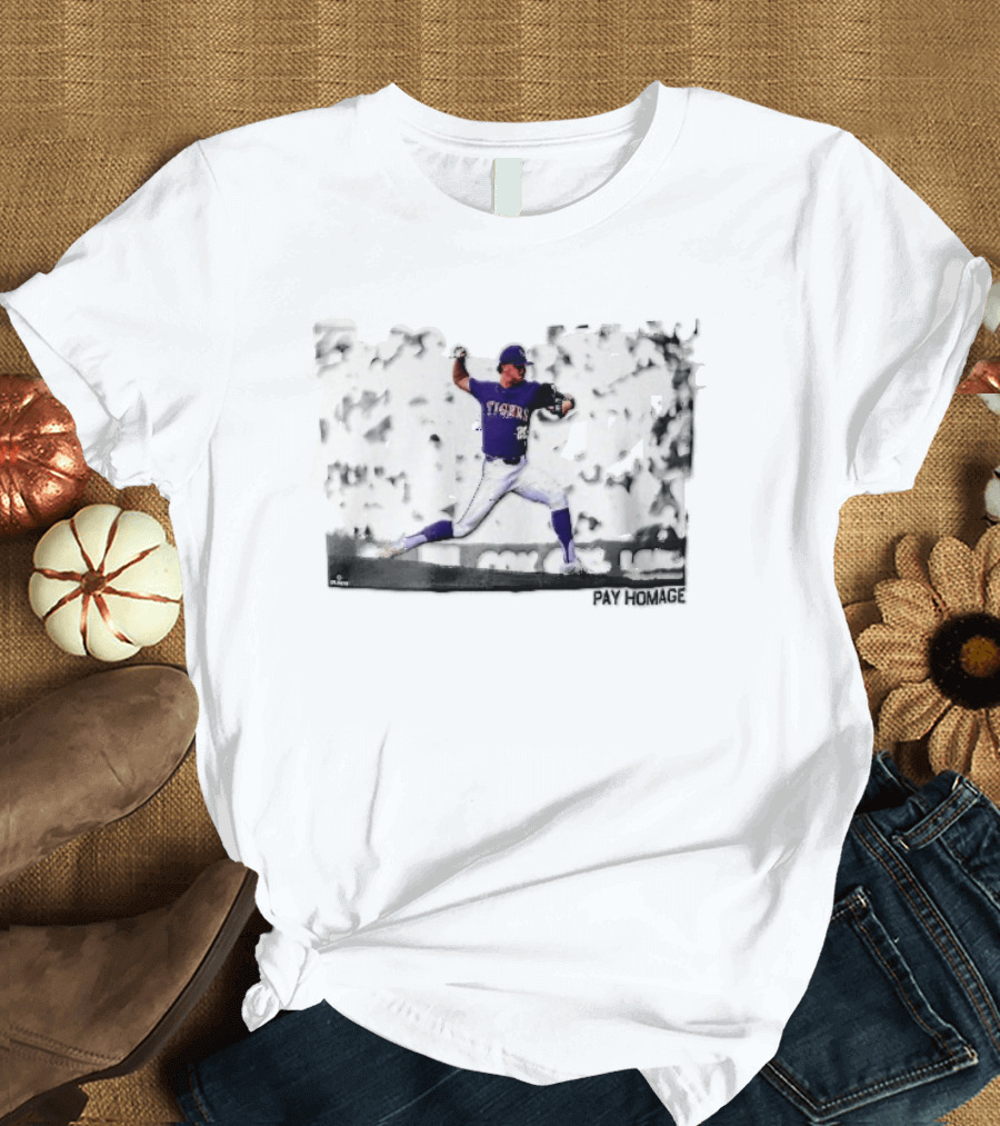 LSU Tigers NCAA Pitcher Action Pay Homage High Contrast T-Shirt