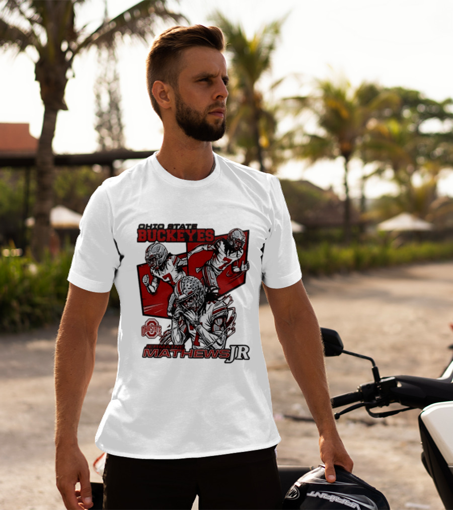 Ohio State Buckeyes Jermaine Mathews Jr. Comic Football Action T-Shirt