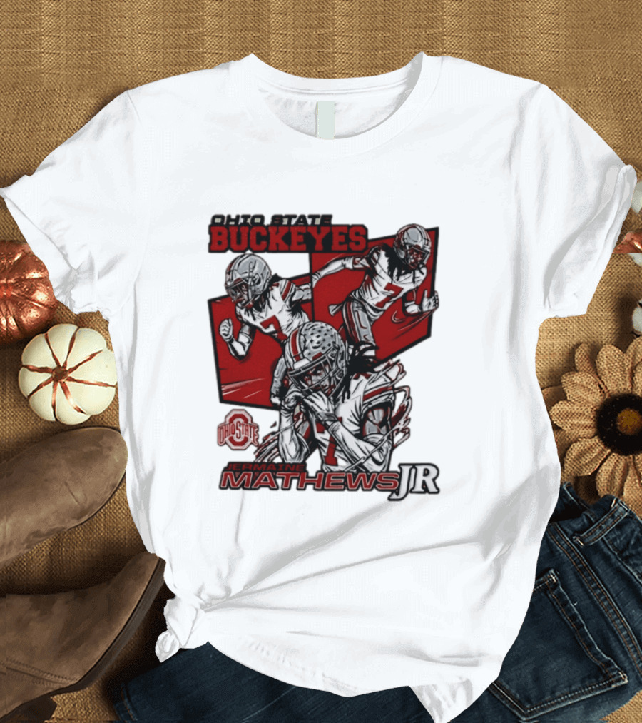 Ohio State Buckeyes Jermaine Mathews Jr. Comic Football Action T-Shirt