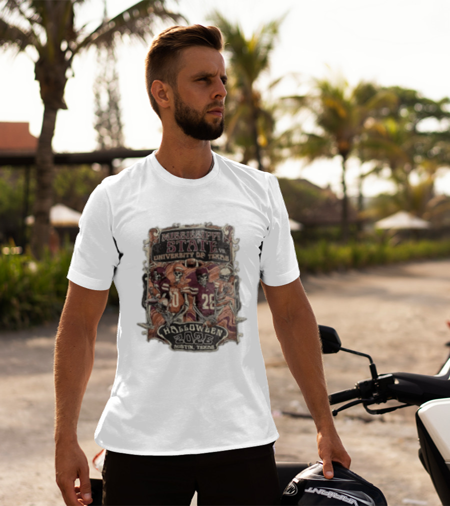Mississippi State Vs University Of Texas Halloween 2026 Austin Texas Skeleton Football Players T-Shirt