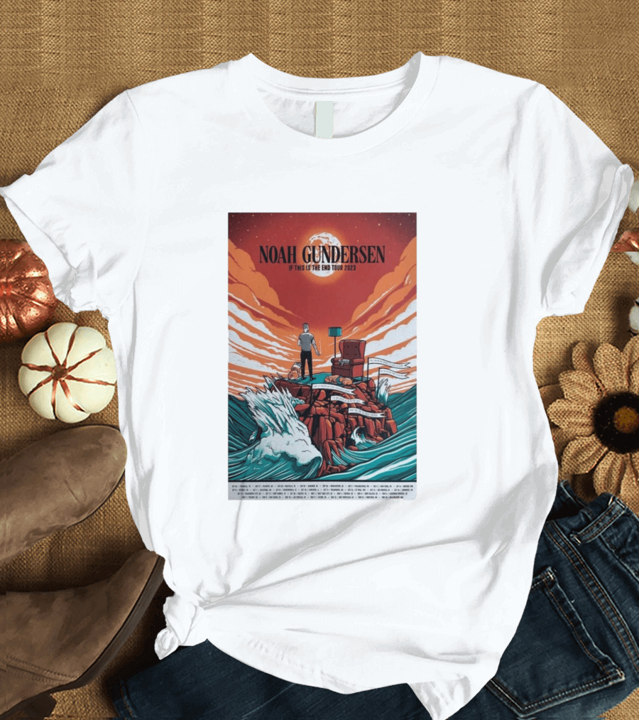 Noah Gundersen If This Is The End Tour 2023 Dramatic Ocean Waves Red Sky T-Shirt