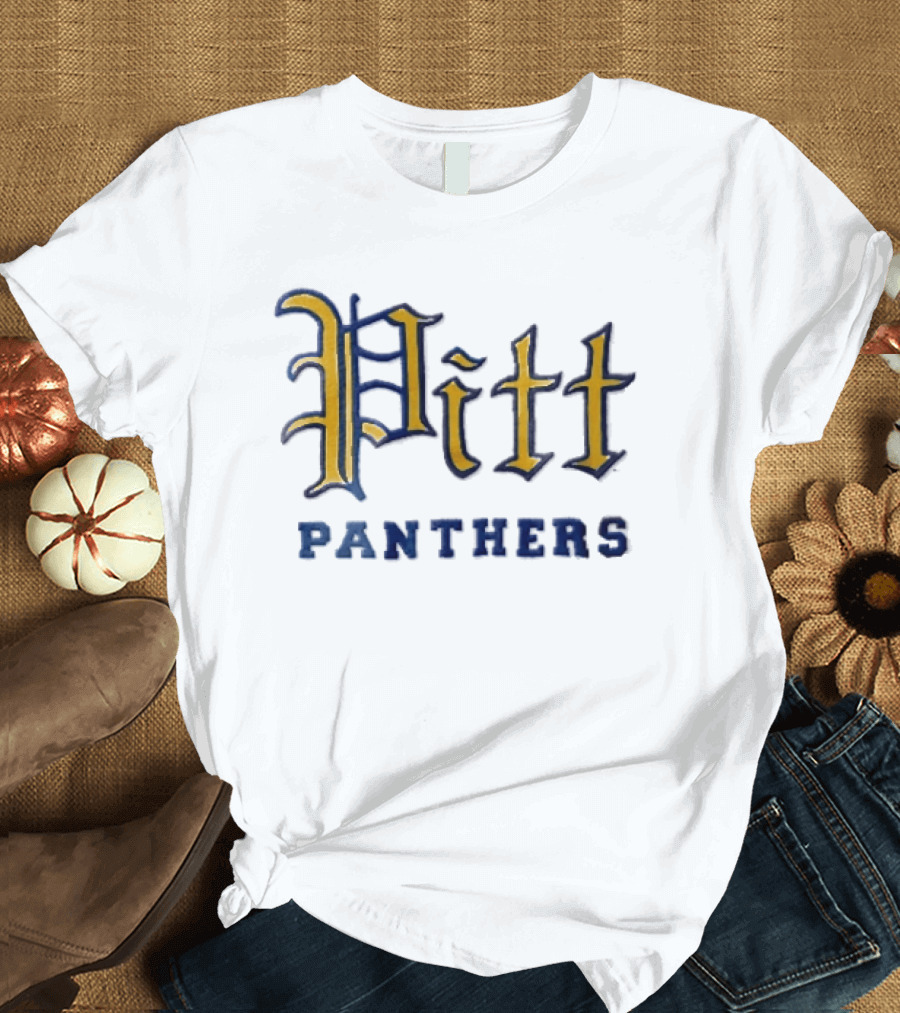 Pittsburgh Panthers Pitt Gold Gothic Script Block Lettering T-Shirt