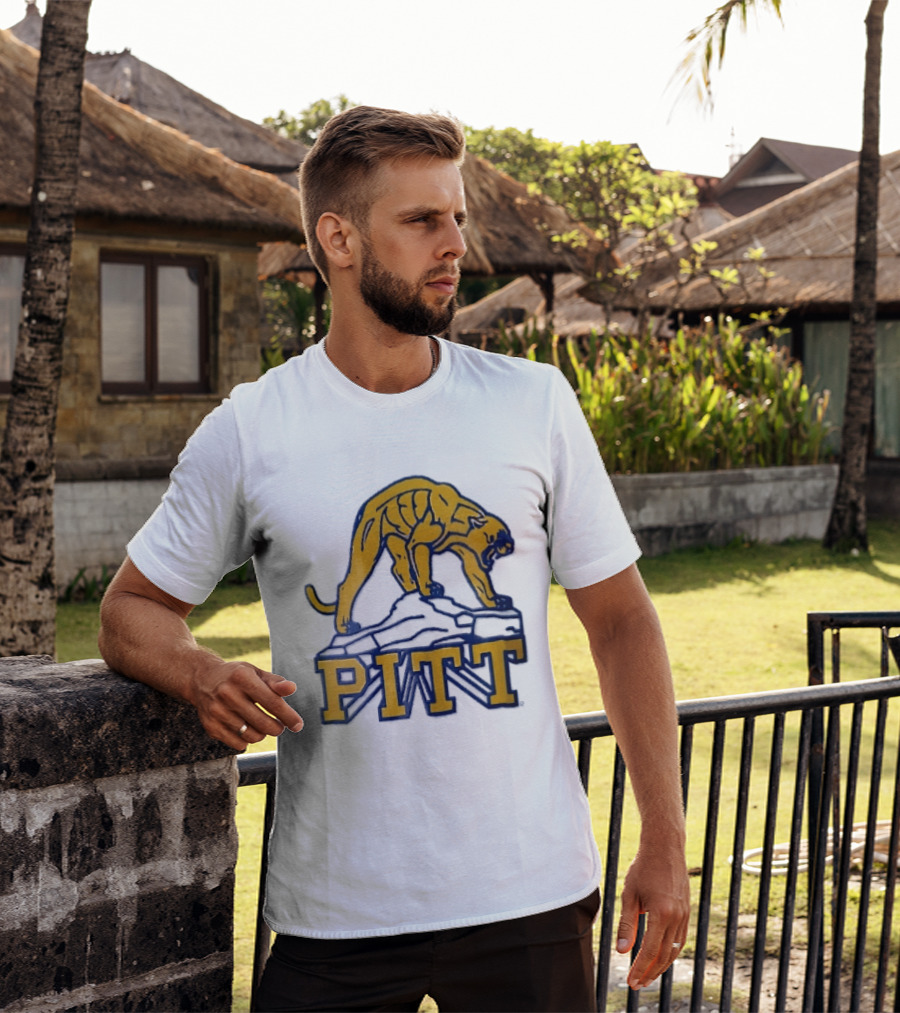 Pittsburgh Panthers Pitt Gold Panther Standing On Rock T-Shirt