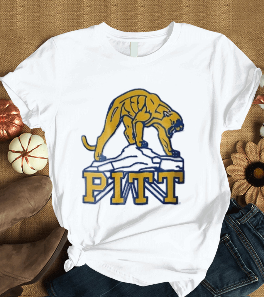Pittsburgh Panthers Pitt Gold Panther Standing On Rock T-Shirt