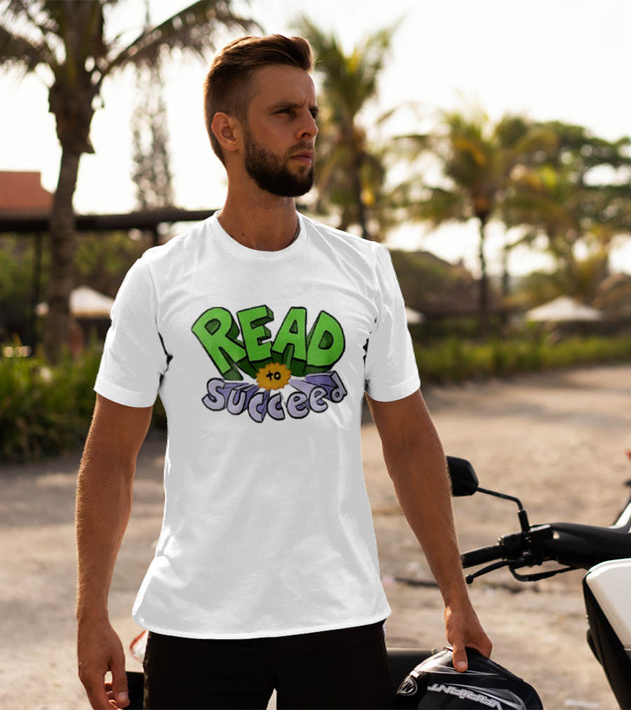 Read To Succeed Green Purple 3D Block Orange Burst Cartoon T-Shirt