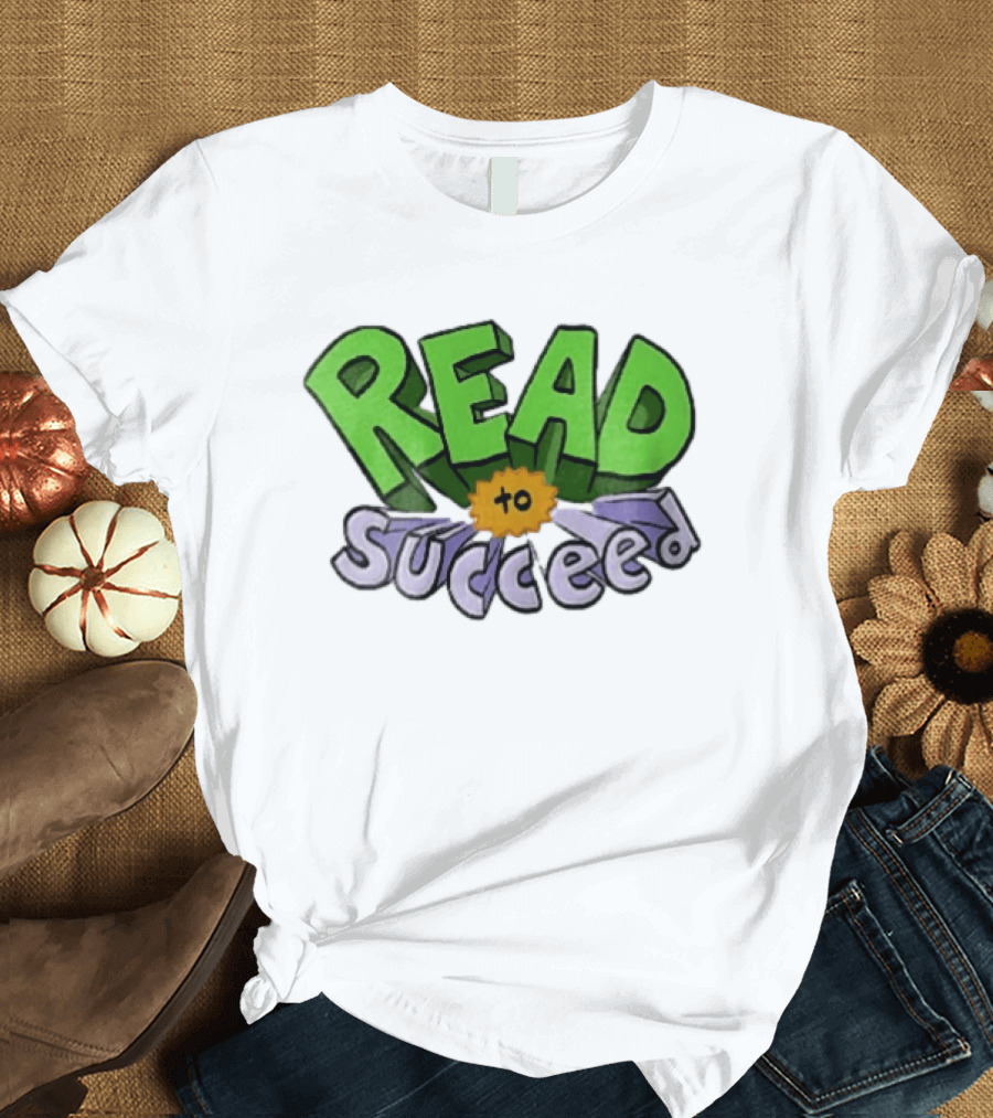 Read To Succeed Green Purple 3D Block Orange Burst Cartoon T-Shirt