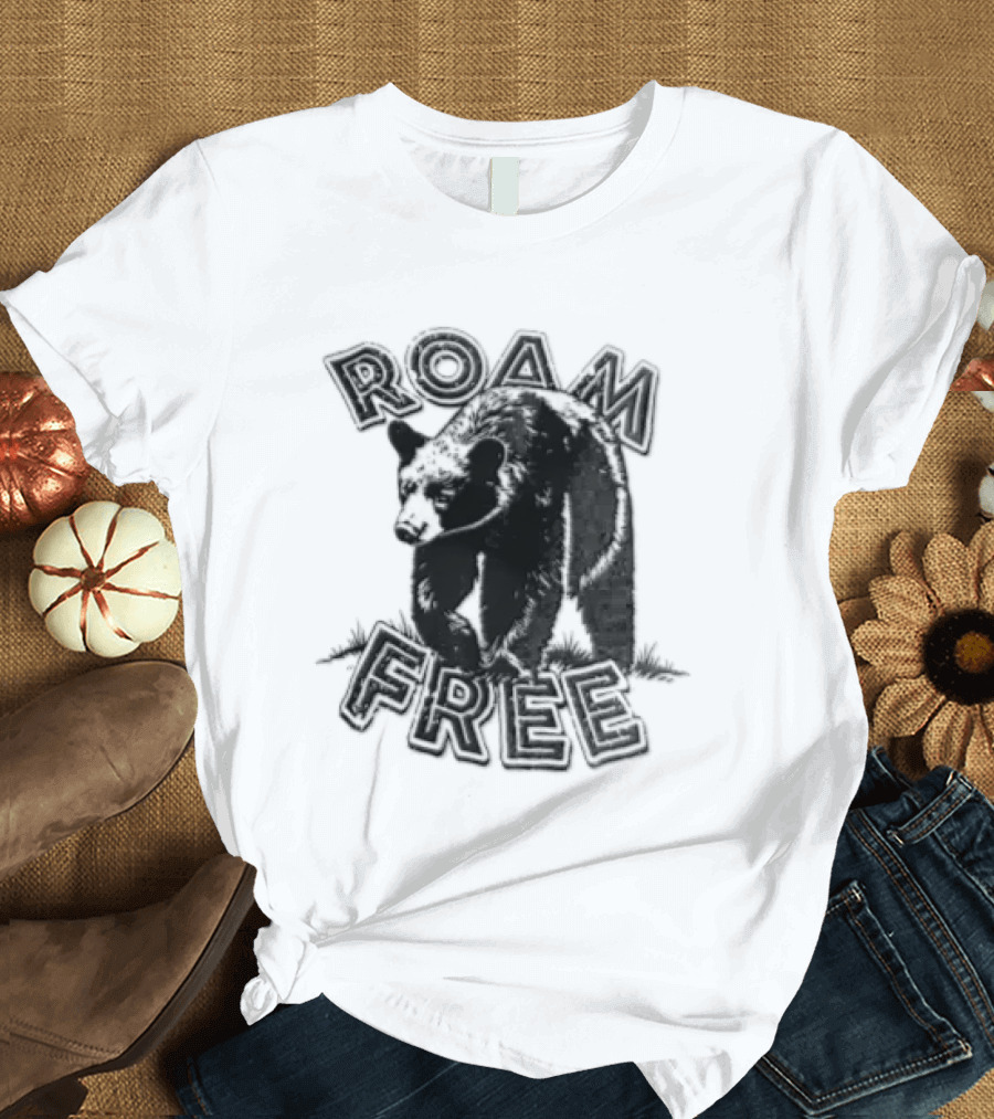 Roam Free Black Bear Distressed Walking Grass T-Shirt