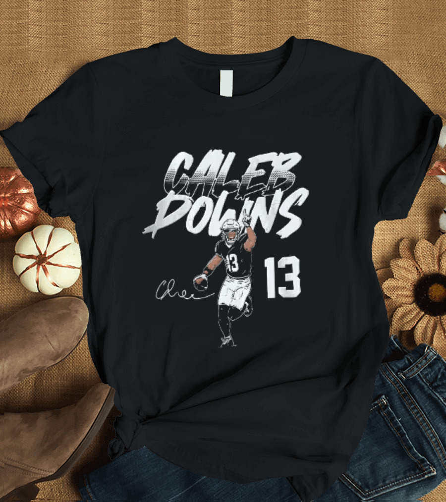 Caleb Downs 13 NCAA Football Player Signature Pointing Finger Vector T-Shirt