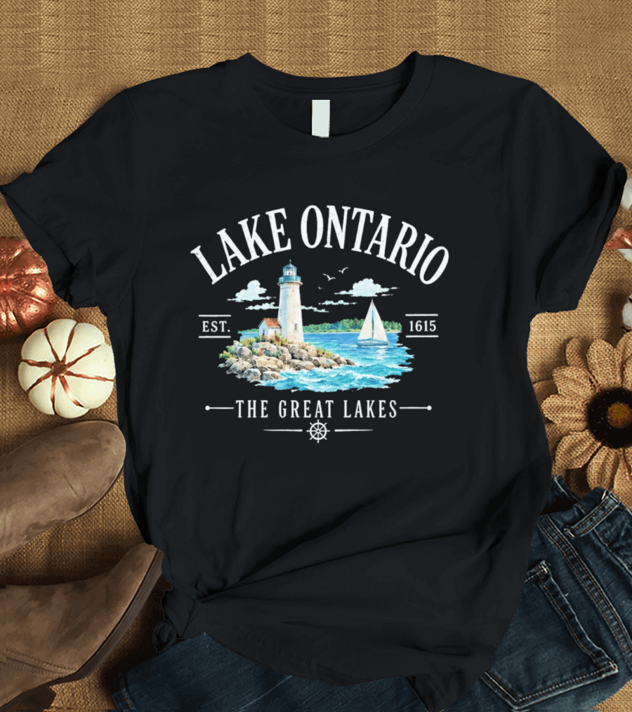 Lake Ontario Est 1615 Lighthouse Great Lakes Sailboat Scene T-Shirt