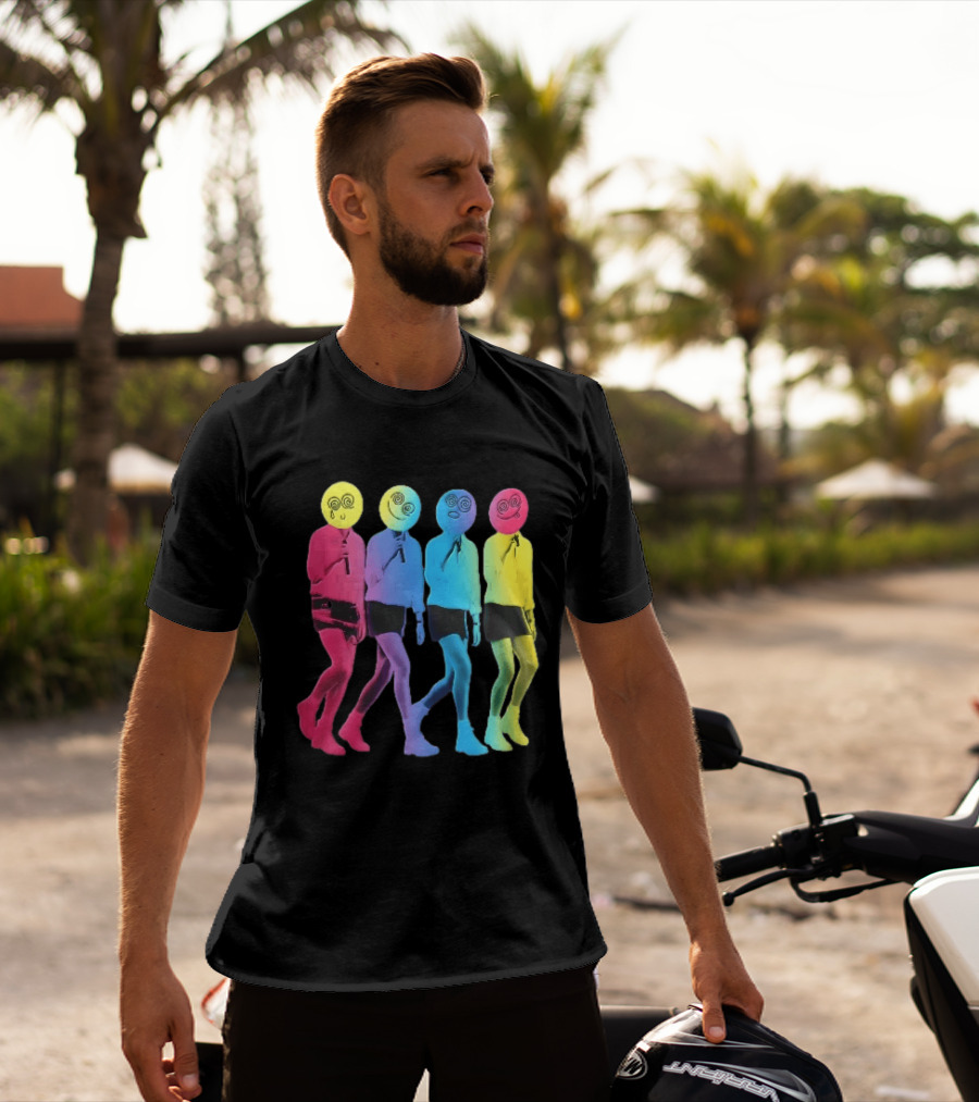 Four Neon Spiral Smileys Singing Colorful Figures T-Shirt