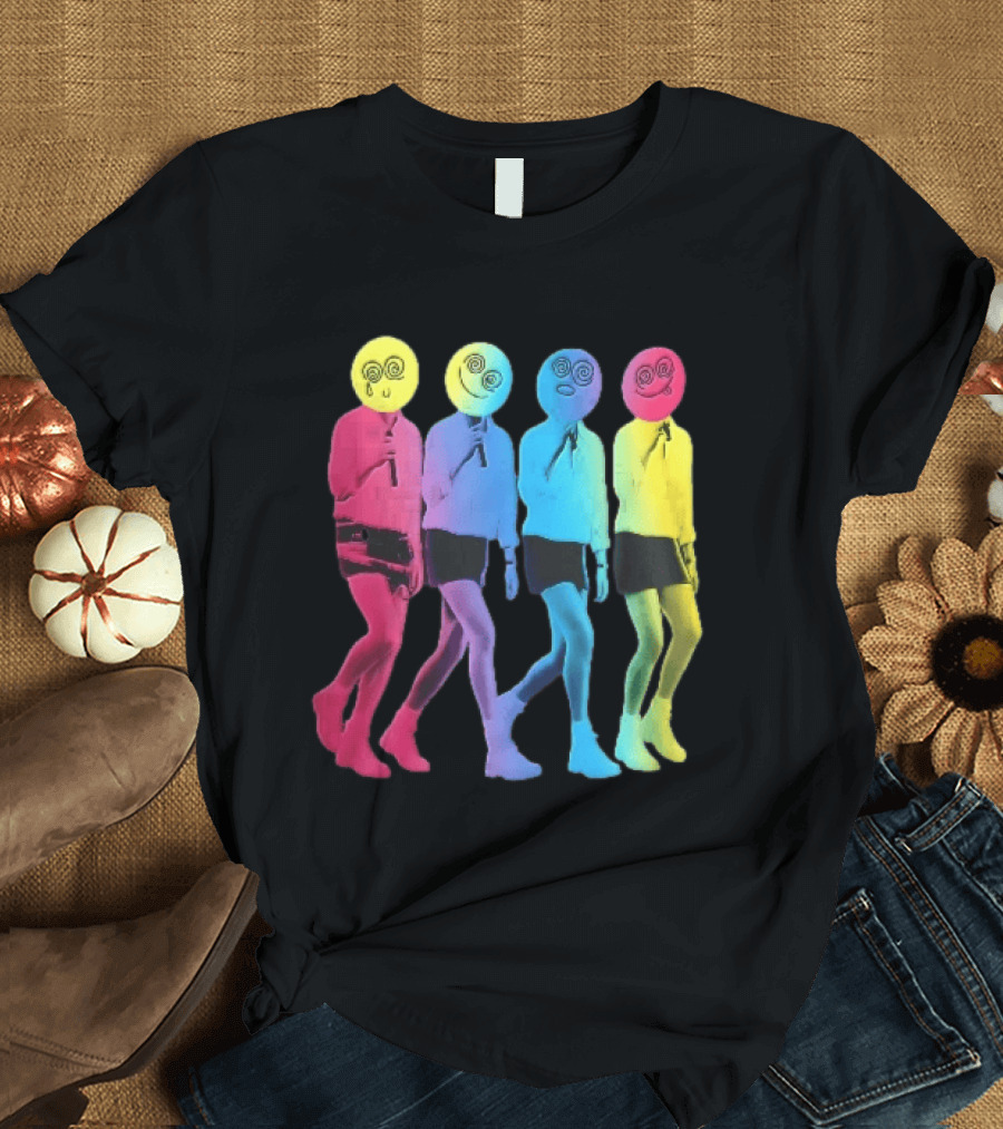 Four Neon Spiral Smileys Singing Colorful Figures T-Shirt